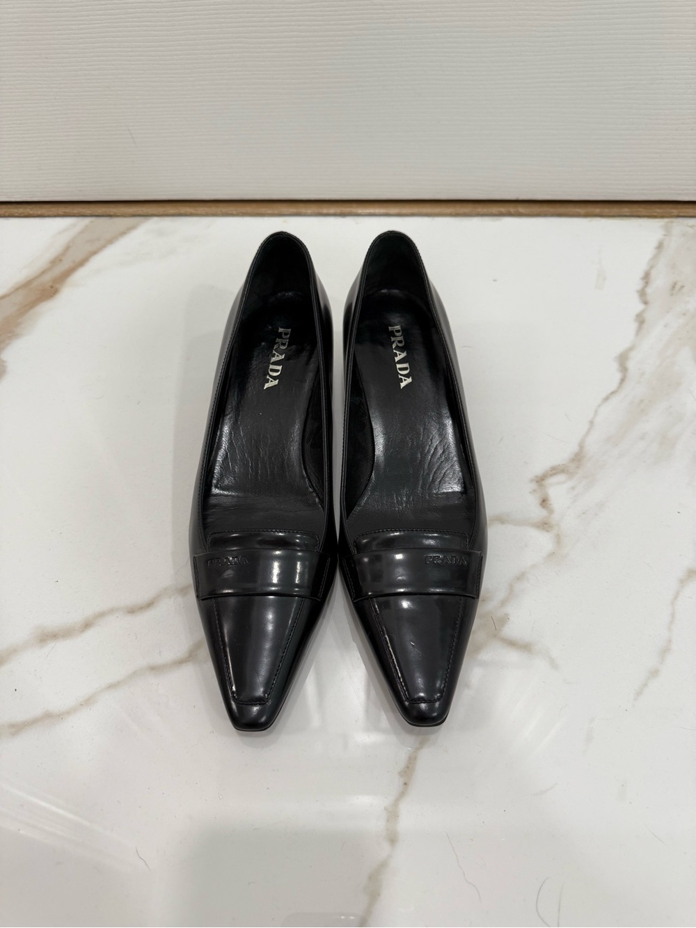 Prada Black Leather Pointed-Toe Flats